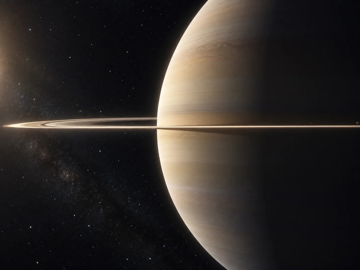 Saturn's rings seen edge-on as a very thin bright line